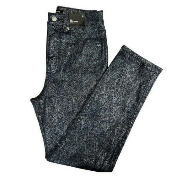 Express Super High Waisted Metallic Dark Wash Slim Jeans Stylish Size 6 $80 - Picture 2 of 9